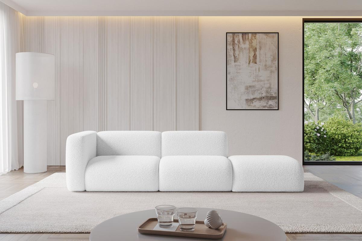 SOFA Ottomane Links MIRA-S3 296x89x70 Weiß Bouclé - Schwarz/Weiß, Holzwerkstoff/Kunststoff (296/70/89cm) - ALTDECOR