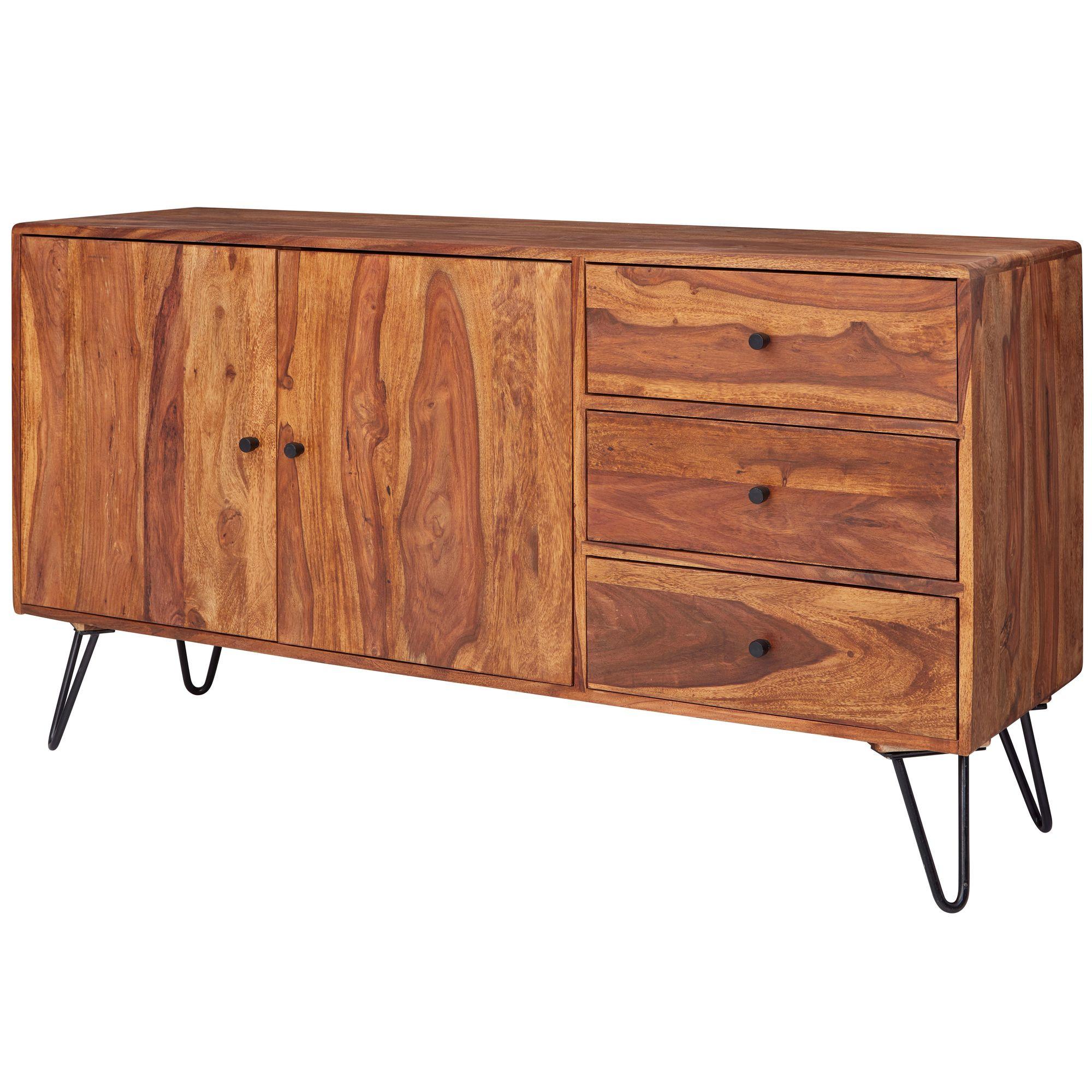 SIDEBOARD – Massivholz, 145x75x40 cm, Landhausstil, 3 Schubladen, 2 Türen - Schwarz/Braun, Holz/Metall (145/75/40cm) - KADIMA DESIGN