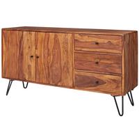 SIDEBOARD – Massivholz, 145x75x40 cm, Landhausstil, 3 Schubladen, 2 Türen - Schwarz/Braun, Holz/Metall (145/75/40cm) - KADIMA DESIGN