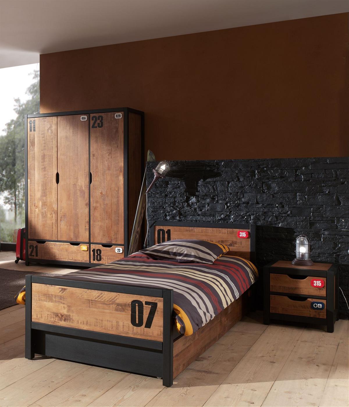 KINDERZIMMER Set komplett Kameko 5 Massivholz+MDF Schwarz/Cognac - Cognac/Schwarz, Holz (250/1/150cm) - 58aufmkessel