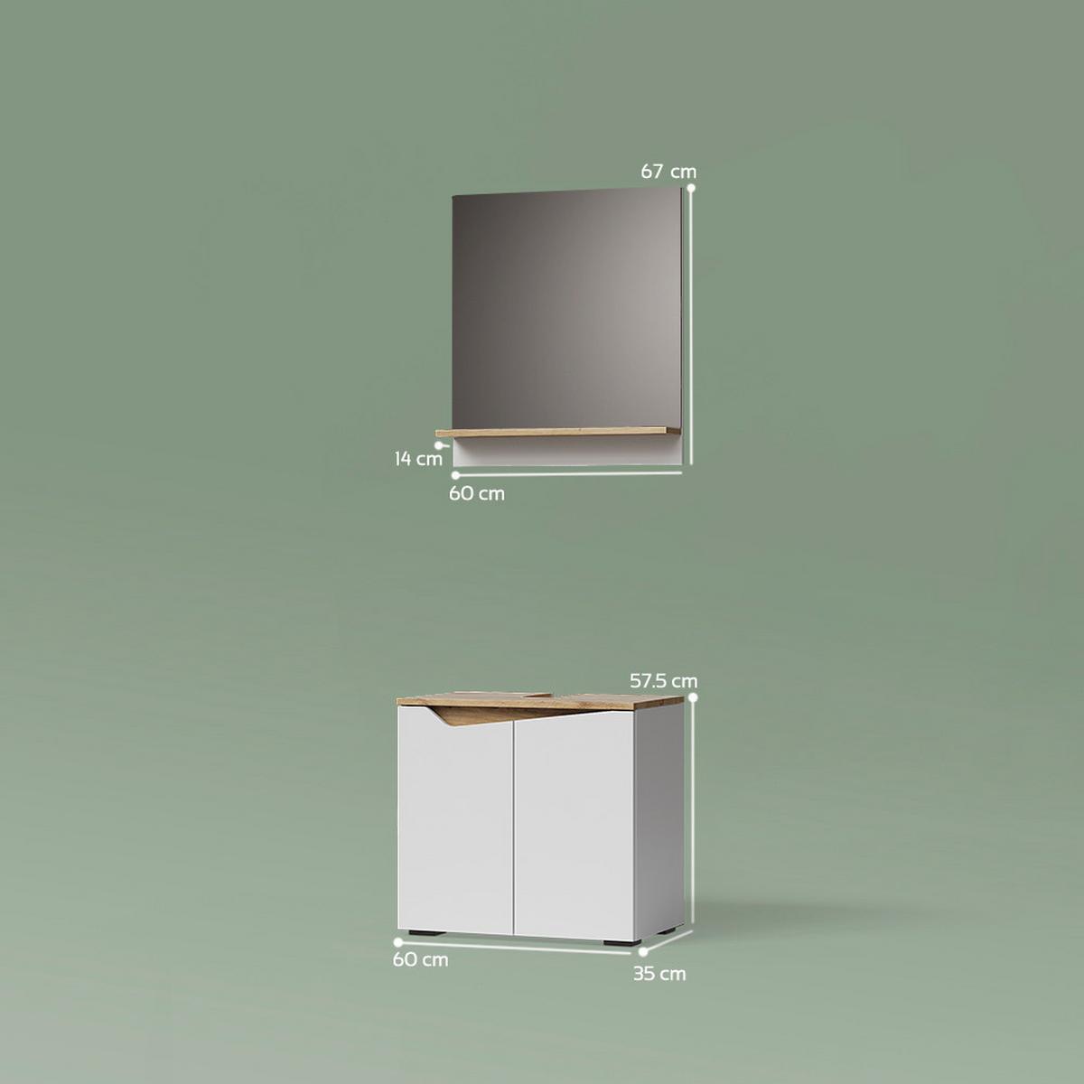 BADMÖBEL-SET Timavo Weiß 2 Teile - Weiß, Holzwerkstoff (60/57/35cm) - Livinity®