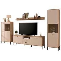 WOHNWAND Kaschmir, Eiche 349 cm, Schrankwand mit Soft-Close - Kaschmir/Eichefarben, Glas/Holzwerkstoff (349/150/35cm) - Furn.Design
