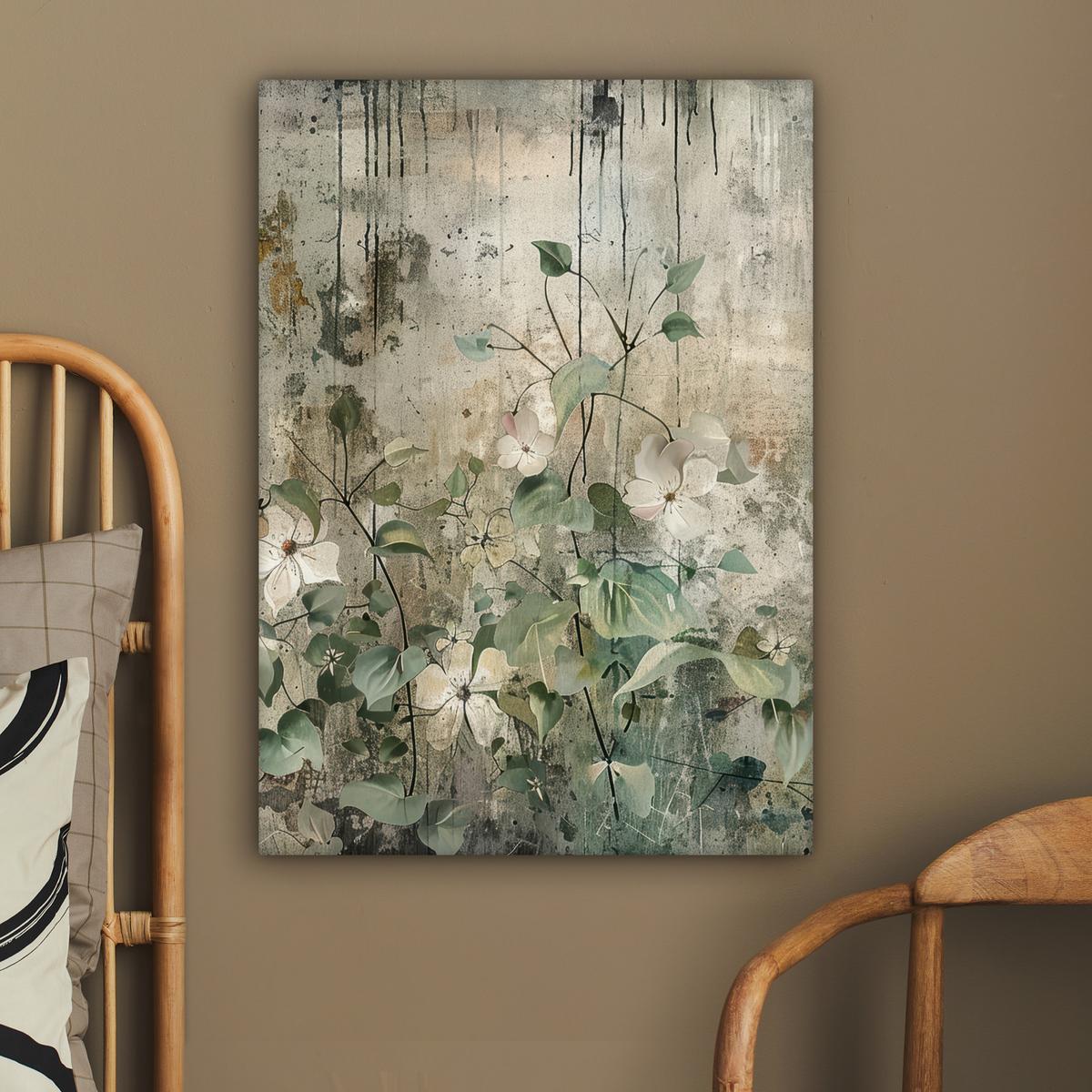 LEINWANDBILD Blumen - Blätter - Abstrakt - Modern Wandbild Wohnzimmer 60x80 cm - Grau, Textil (60/80cm) - MuchoWow