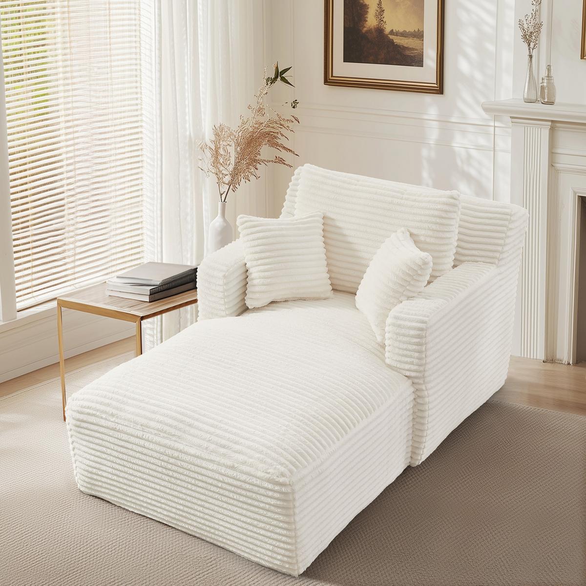 RELAXSESSEL aus Cord Modulare Chaiselongue & ohne Montage - Creme, Textil (32.99/127/32.99cm) - Urban Meuble