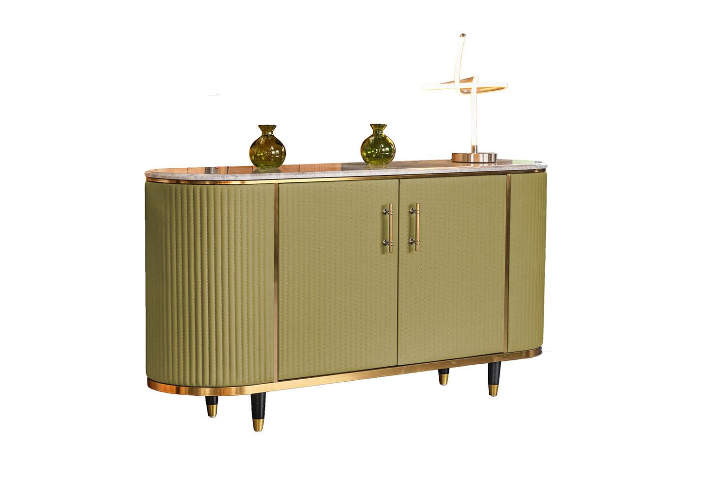 SIDEBOARD MARIA Grün Marmor, Kunstleder - Schwarz/Olivgrün, Stein/Metall (150/76/40cm) - KAWOLA