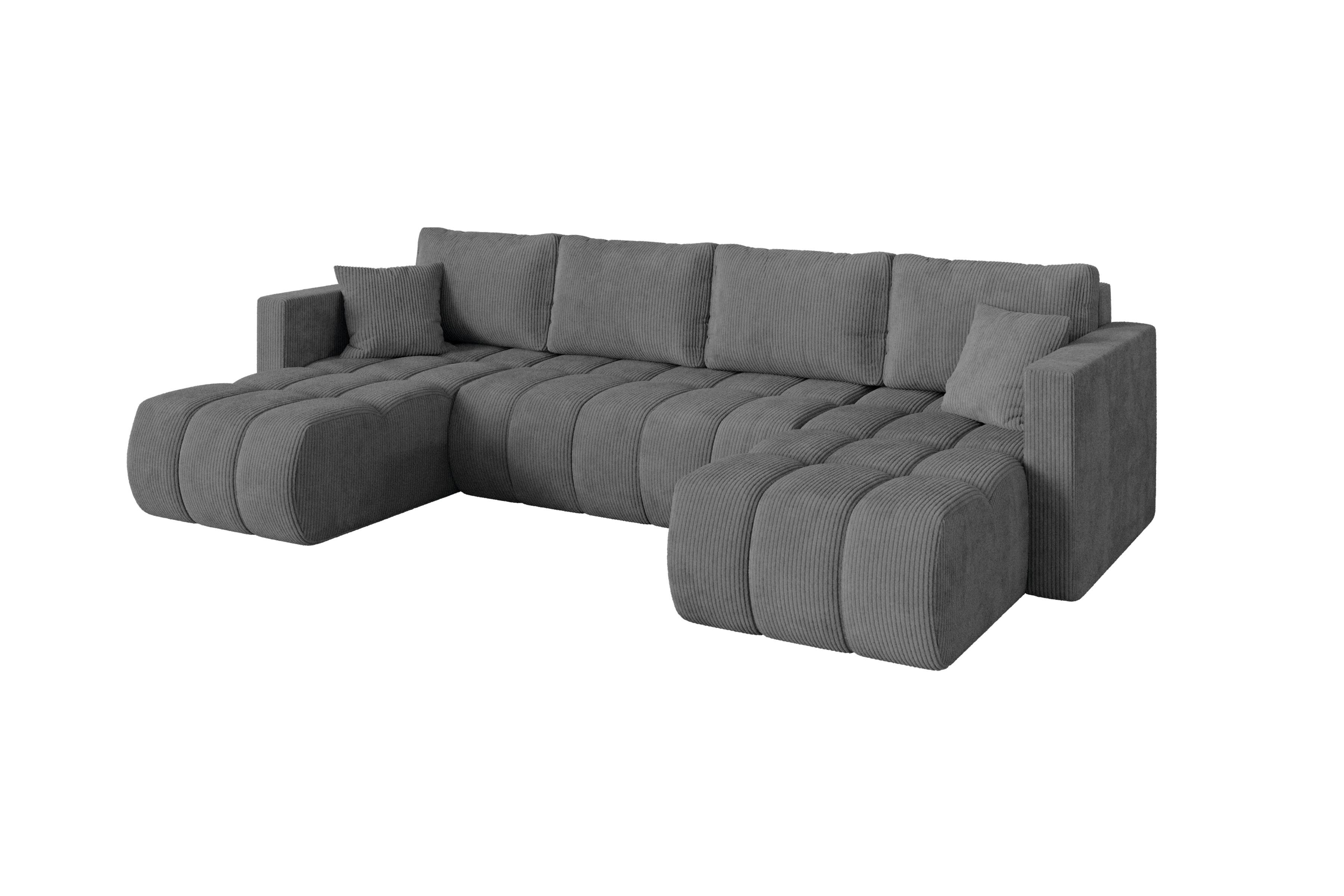 WOHNLANDSCHAFT mit Schlaffunktion und Bettkasten GARD-U 300x146x85 Dunkelgrau Cord - Dunkelgrau/Schwarz, Holzwerkstoff/Kunststoff (300/85/146cm) - ALTDECOR
