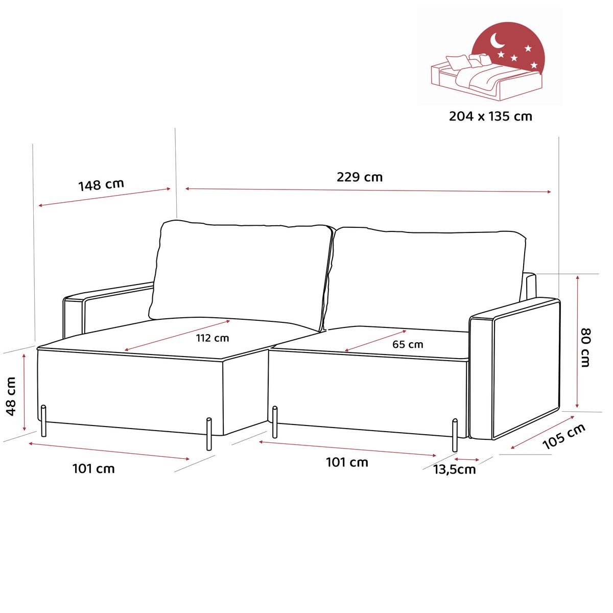 ECKSOFA LEO Rechts, mit Schlaffunktion und Bettkasten, Creme - Creme, Textil/Metall (229/148cm) - Idohome