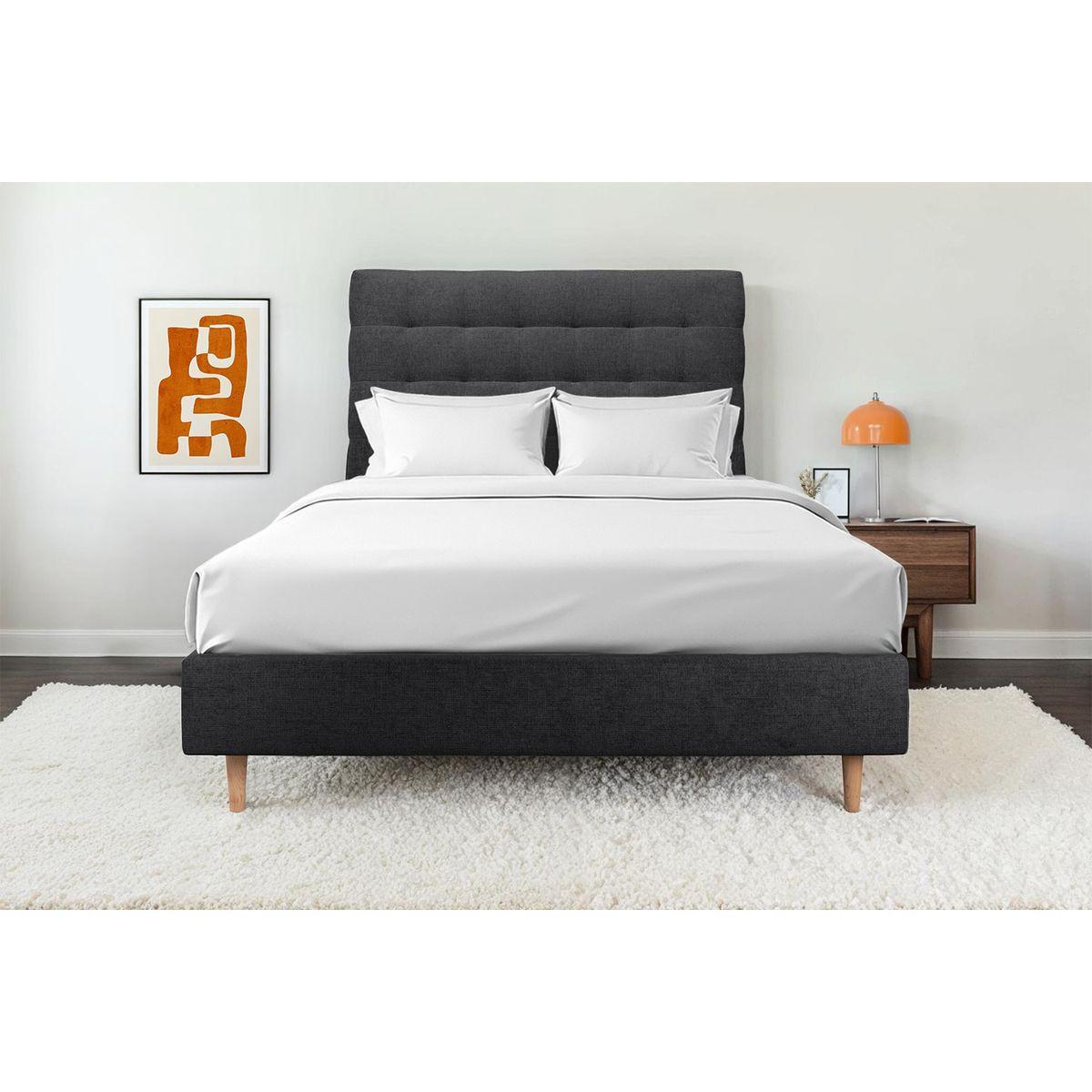 KOPFTEIL gepolstert - Gesteppt – schwarzer Stoff - 200 cm - Beige/Schwarz, Karton/Holz (200/120/10cm) - Sommeil de Plomb