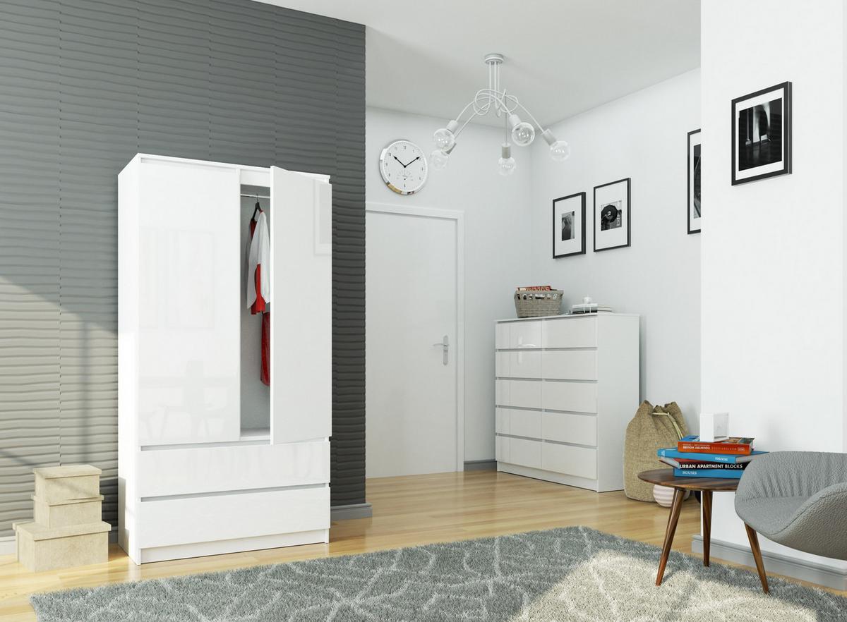 KLEIDERSCHRANK Weiß, Weiß Glanz 180/90/51 - Weiß, Holzwerkstoff (90/180/51cm) - RAUMHIRSCH FURNITURE