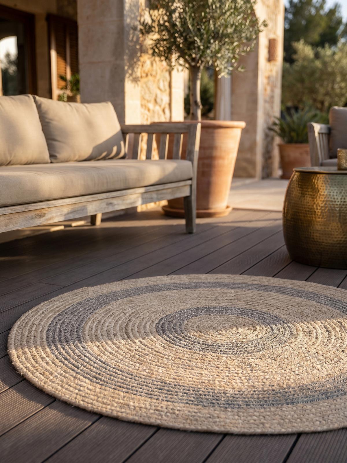 OUTDOORTEPPICH KAUNS, im Vintage-Stil, Schwarz, Ø 200 cm - Beige, Textil (200/200cm) - KADIMA DESIGN
