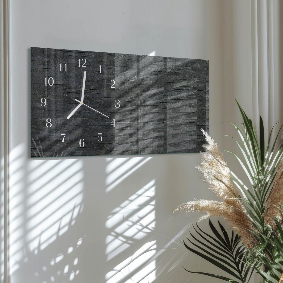 WANDUHR aus Glas 60x30 cm - Schieferstein - Schwarz, Glas (60/30/0.4cm) - TULUP