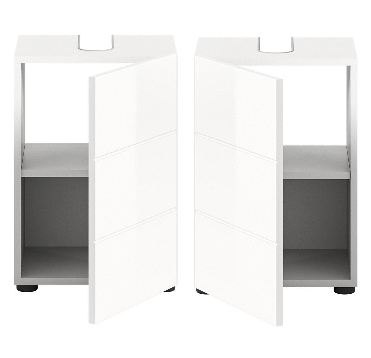 WASCHBECKENUNTERSCHRANK Weiß Hochglanz 38 cm, Bad Unterschrank 1-türig - Weiß Hochglanz/Schwarz, Holzwerkstoff/Kunststoff (38/56/34cm) - Inn.Furn
