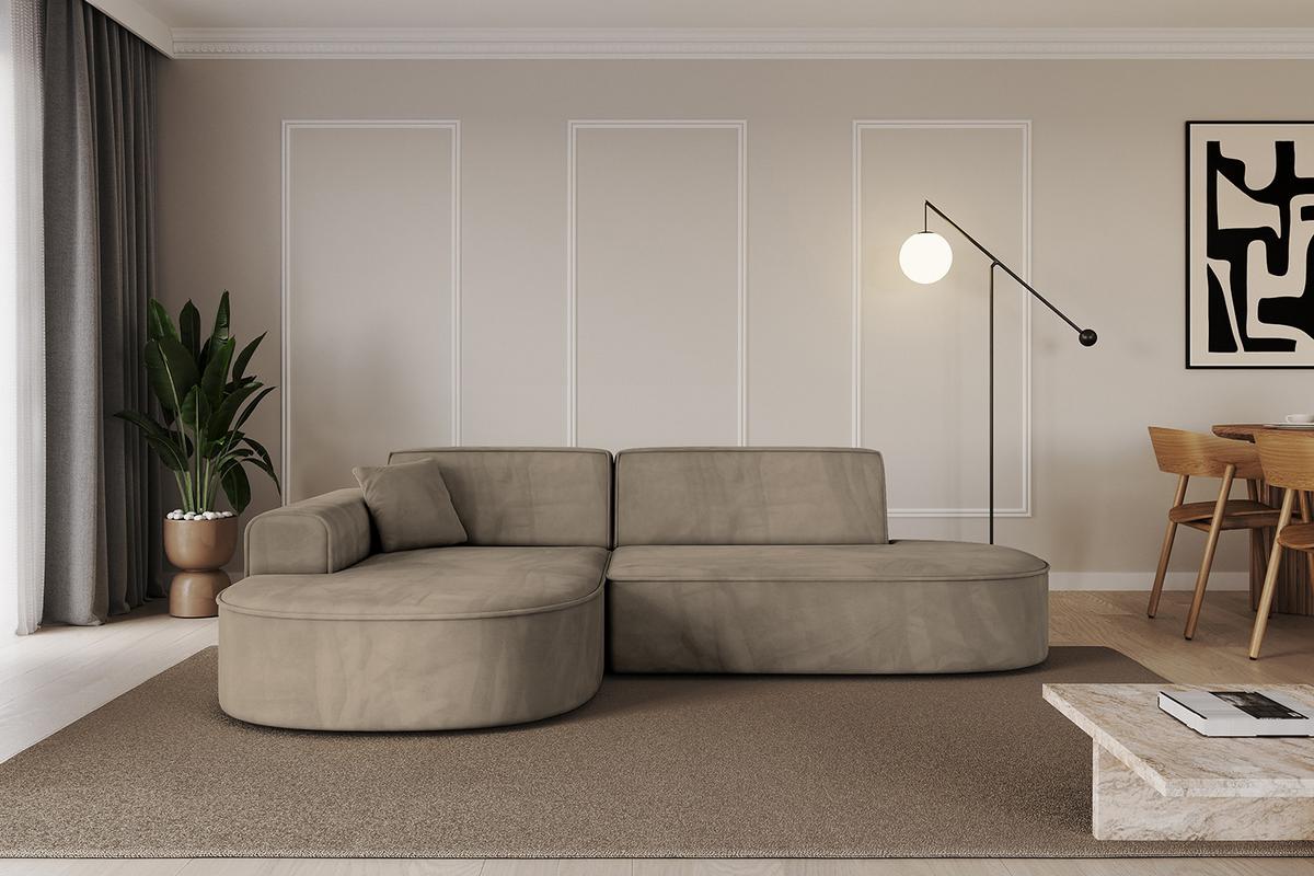 ECKSOFA Ottomane Links MARI-L1 - 243x171x79 cm Dunkelbraun Velours - Dunkelbraun/Schwarz, Holzwerkstoff/Kunststoff (243/171cm) - ALTDECOR