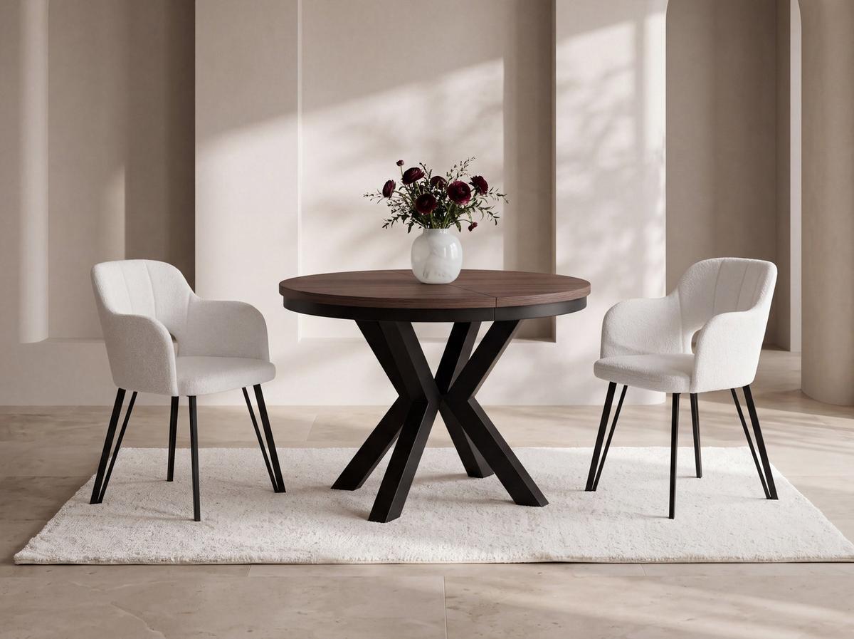 ESSTISCH Clara runder ausziehbarer, Nussbaum Braun 100-180/100/76 cm - Walnussfarben/Schwarz, Holzwerkstoff/Metall (100/180/76cm) - WFL GROUP