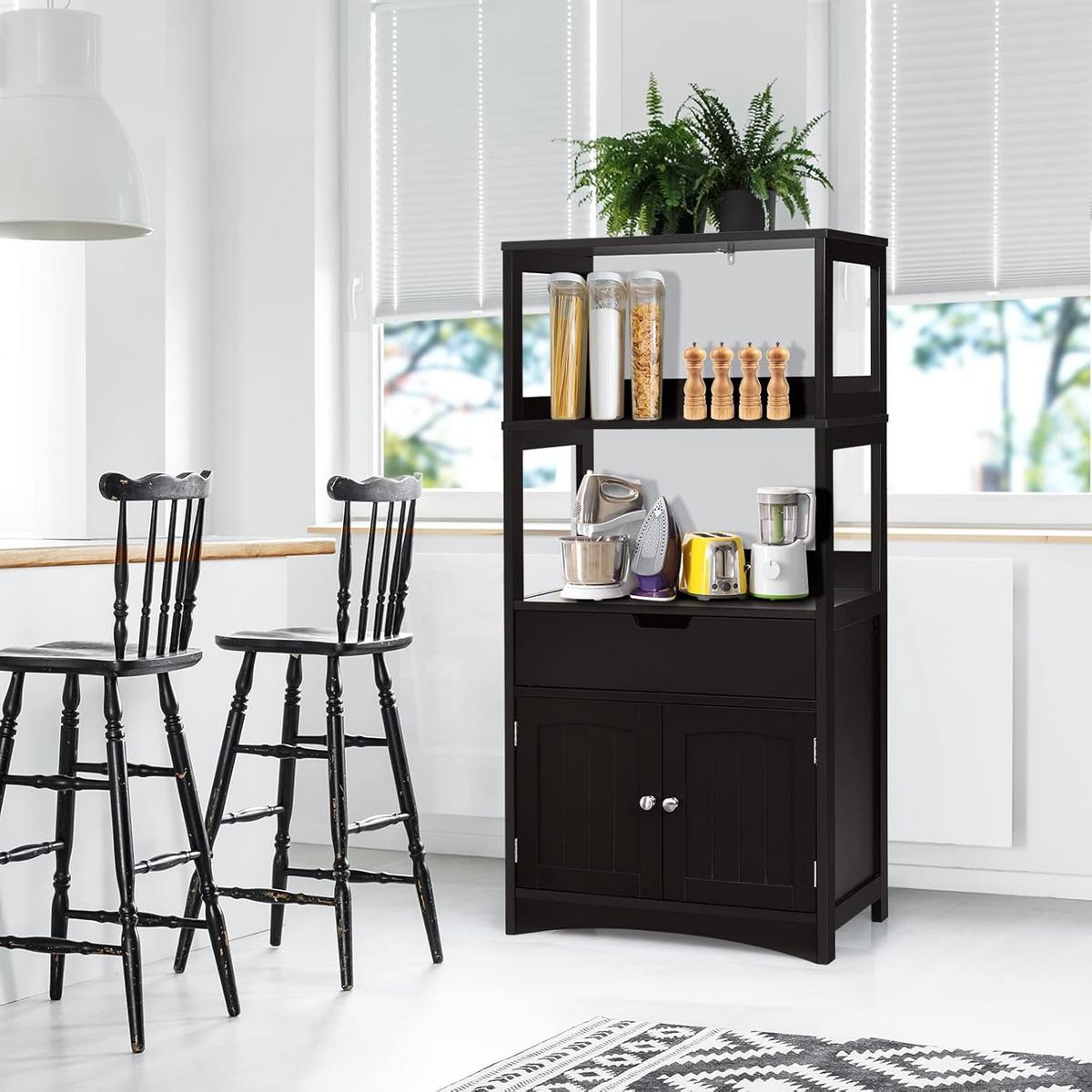HOCHSCHRANK Schwarz - Schwarz, Holz (61/122/33cm) - COSTWAY