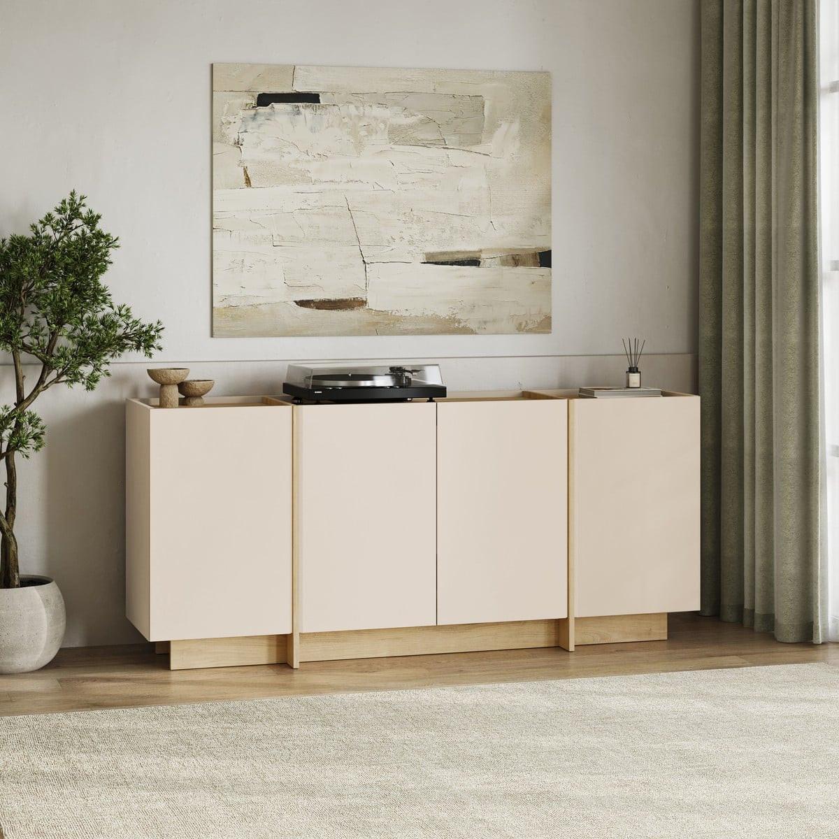 SIDEBOARD mit 4 Türen, Dekor in Kaschmir und Eiche-dekor 180/45/80 cm - Beige, Holzwerkstoff (45/80/44cm) - Calicosy