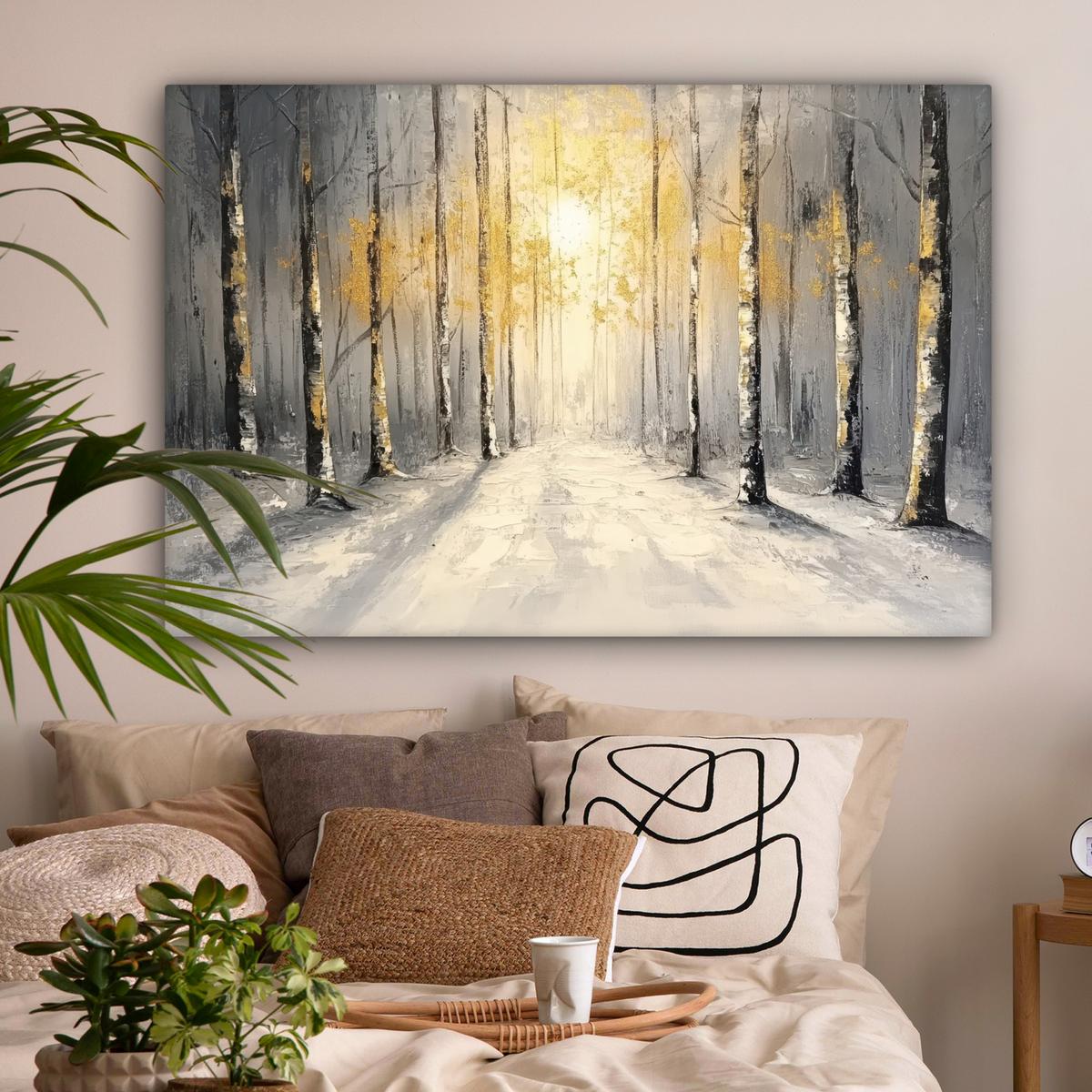 LEINWANDBILD Winter - Abstrakt - Schnee - Natur - Sonne Groß 140x90 cm - Grau, Textil (140/90cm) - MuchoWow