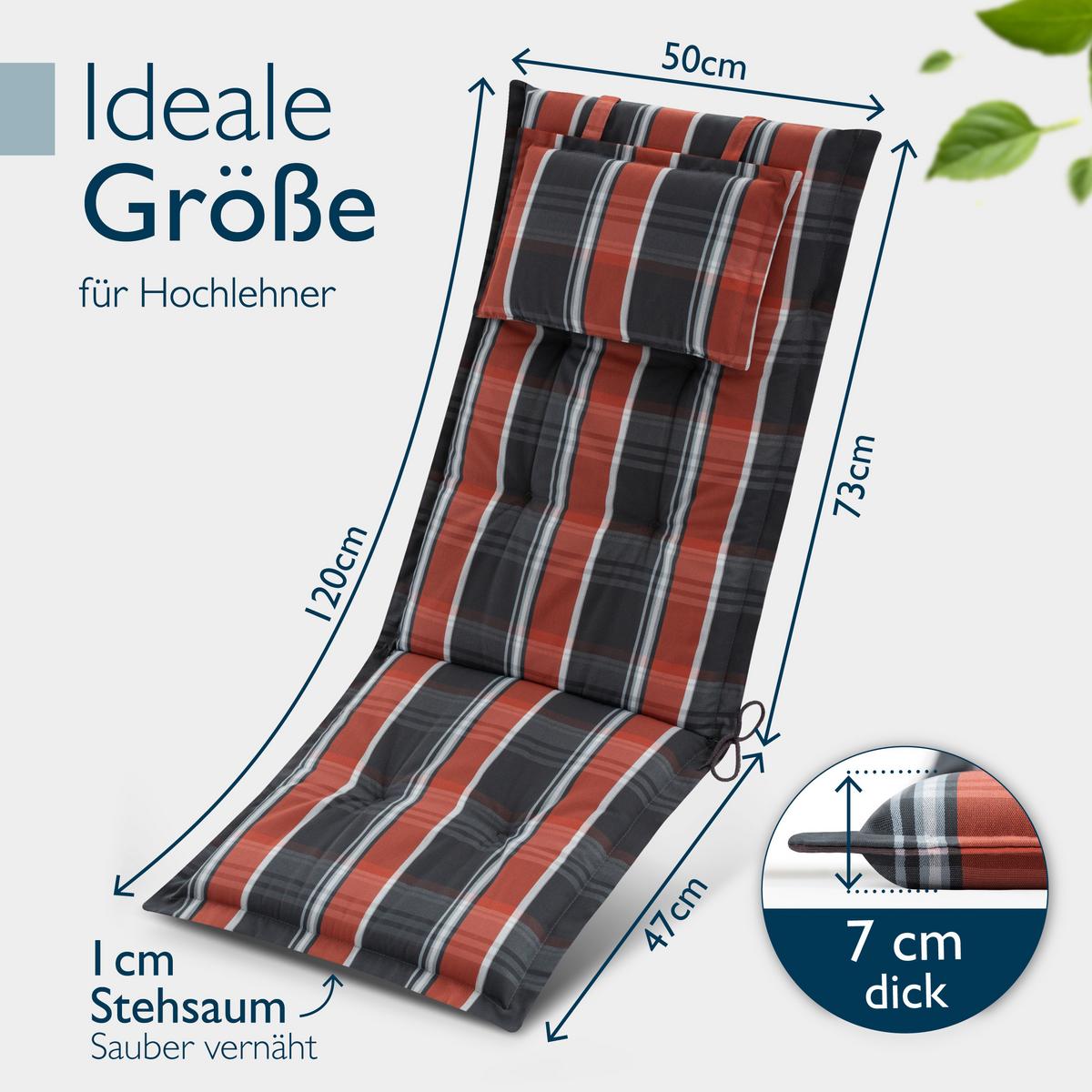 HOCHLEHNER Highlux HL 120x52x7cm Grau-Orange-Weiß-Kariert (4tlg) - Orange, Textil (52/120cm) - Beautissu 