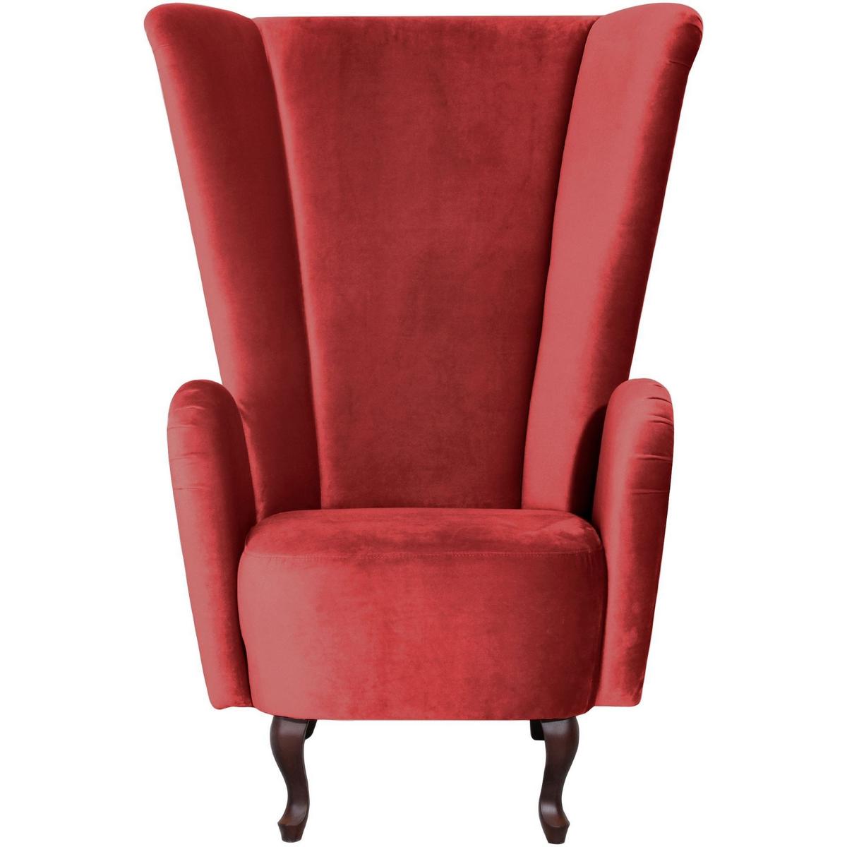 HOCHLEHNSESSEL Kailey Bezug Samtvelours Buche nussbaum dunkel / ziegel - Rot, Kunststoff (96/122/89cm) - 58aufmkessel