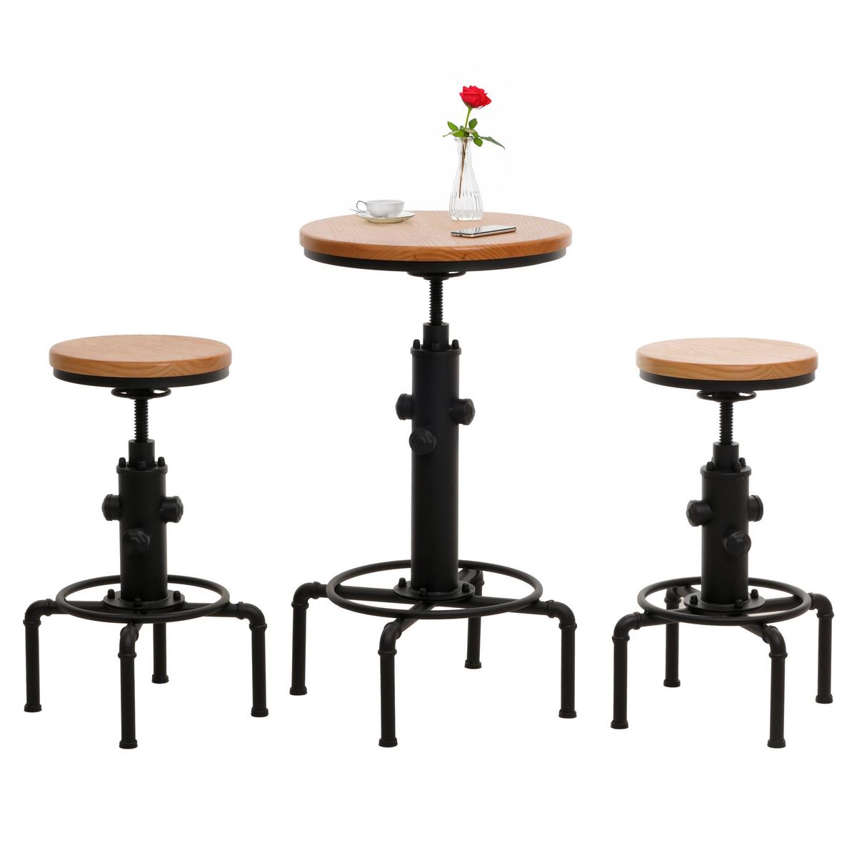 BARTISCH-SET rund Hellbraun 3er-Set - Hellbraun, Holz (40/40/104cm) - MCW