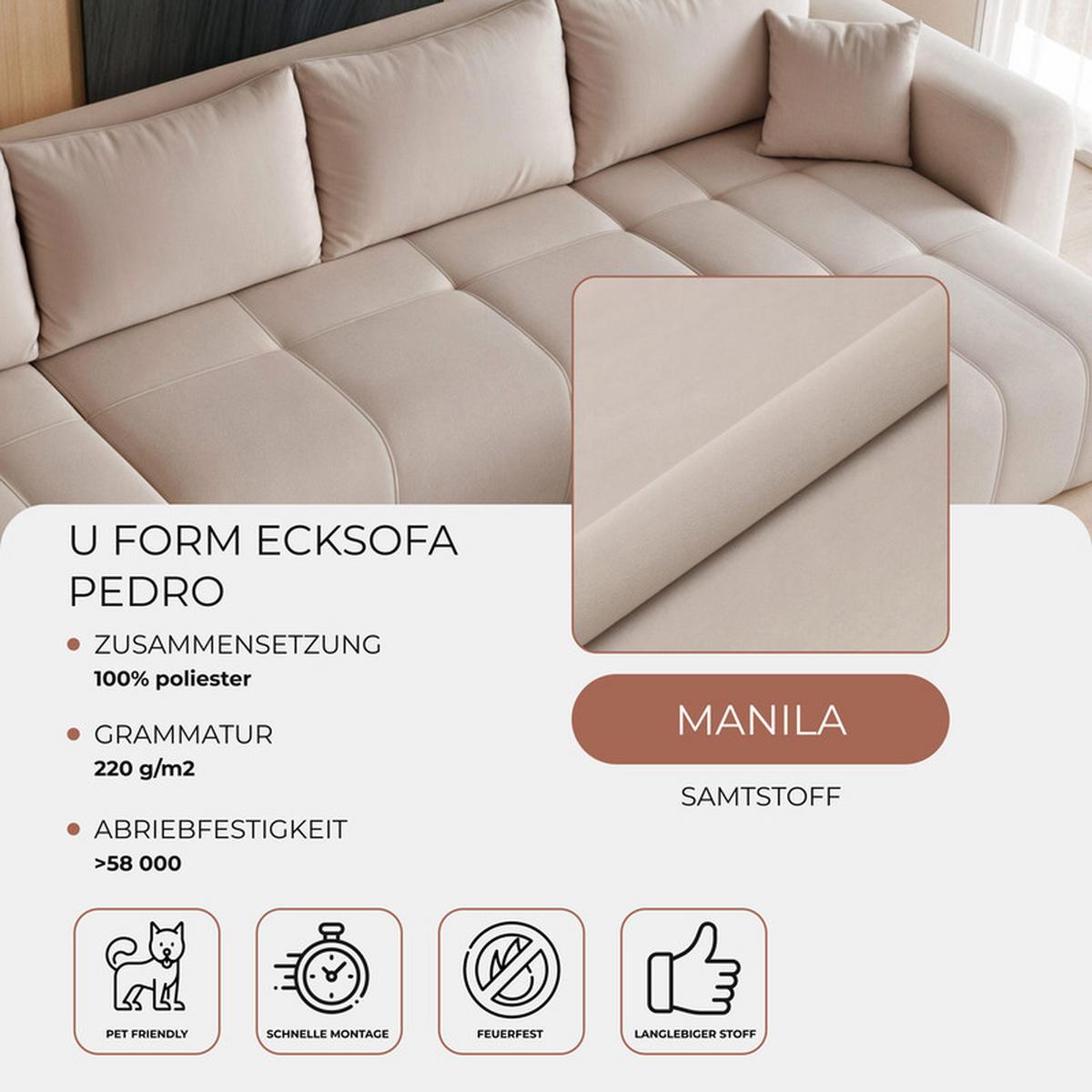 WOHNLANDSCHAFT PEDRO mit Schlaffunktion und Bettkasten Beige - Beige, Holzwerkstoff/Textil (318/79/145cm) - Idohome