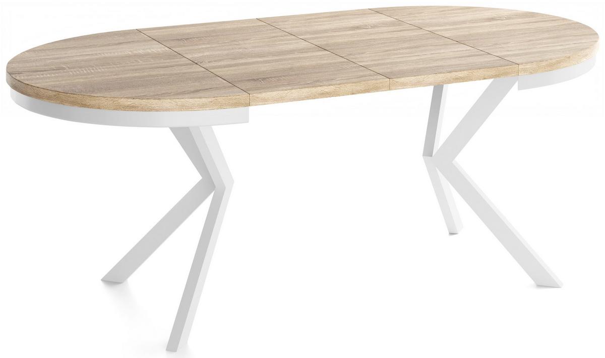 ESSTISCH Cloud runder ausziehbarer, Sonoma Eiche 100-180/100/76 cm - Weiß/Sonoma Eiche, Holzwerkstoff/Metall (100/180/76cm) - WFL GROUP