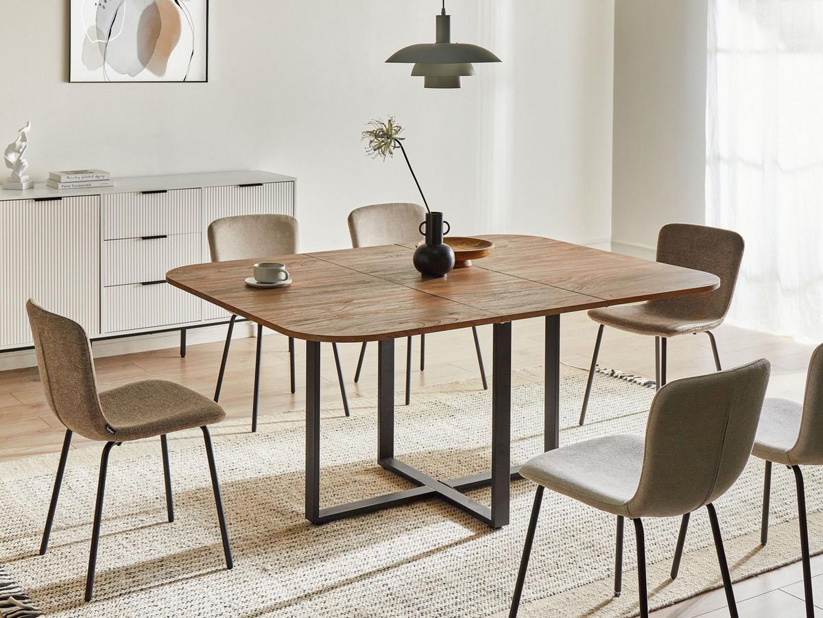 ESSTISCH ausziehbar Braun 120-160/120 cm Cooper - Braun, Holzwerkstoff (120/120/75cm) - Beliani