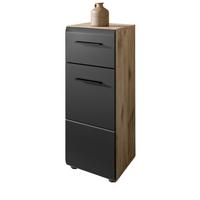 MIDISCHRANK schwarz matt, Eiche Nox, Bad Kommode 30 x 80 cm mit Vollauszug - Eichefarben/Schwarz, Holzwerkstoff/Kunststoff (30/80/30cm) - Inn.Furn