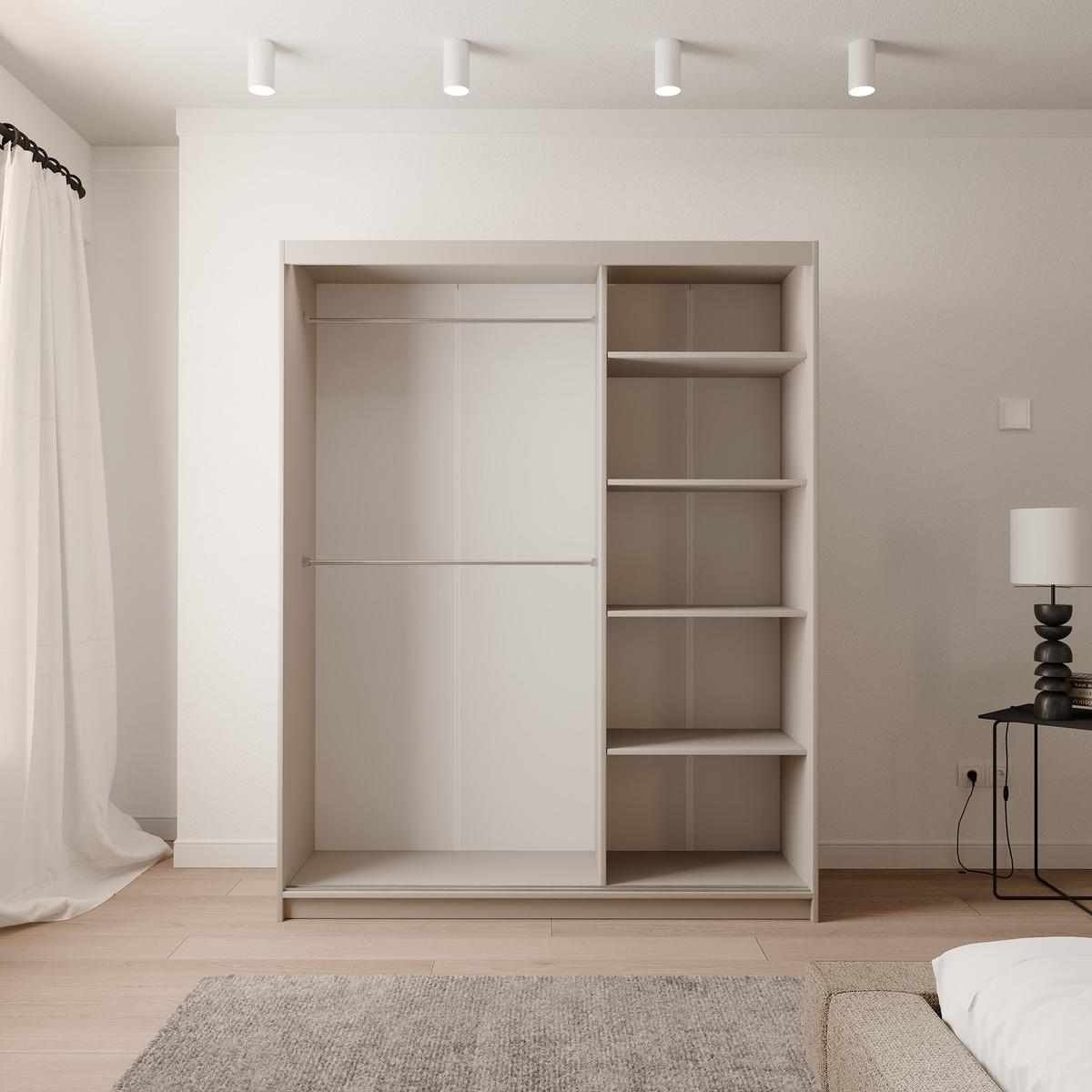 SCHIEBETÜRENSCHRANK SILENTE 140 cm mit Einlegeböden und Kleiderstange - Beige, Holzwerkstoff (140/215/60cm) - Idohome