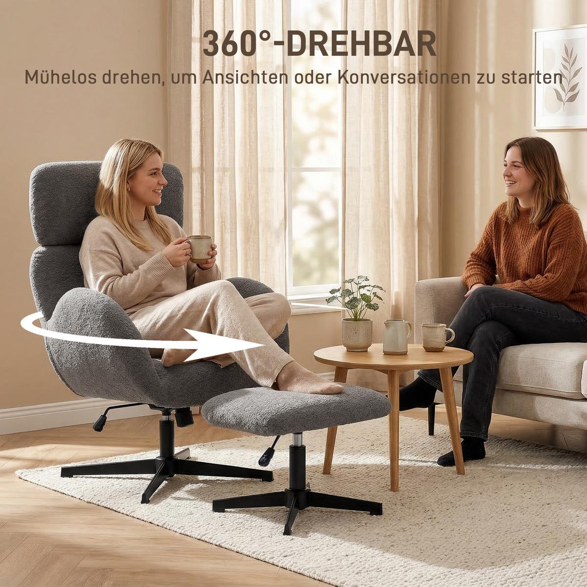 RELAXSESSEL mit Hocker Polyester Grau - Schwarz/Grau, Textil/Metall (70/108/71cm) - HOMCOM