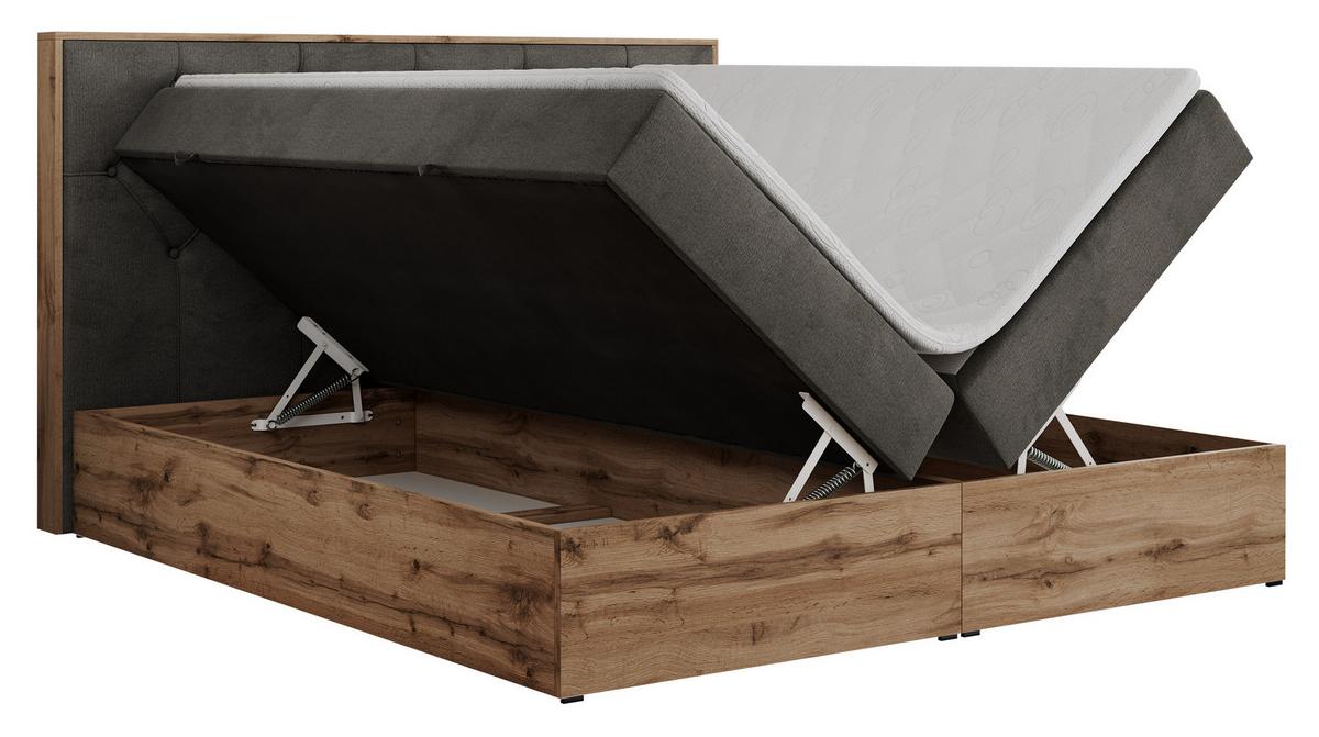 BOXBETT VENETO 140/200 Dunkelgrau Velvet - H3 - Dunkelgrau, Holz/Textil (140/200cm) - MKS