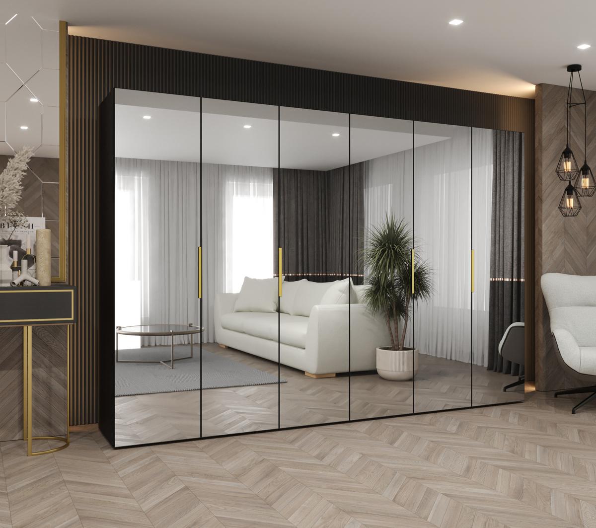 DREHTÜRENSCHRANK 202/300/52 6-türig - Goldfarben/Schwarz, Holz (300/202/52cm) - MÖBEL KRYSPOL