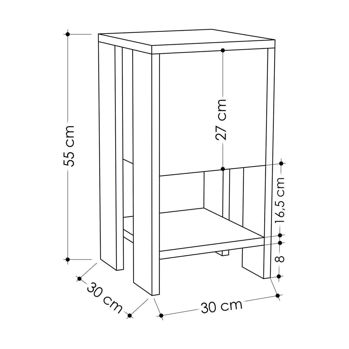 NACHTTISCH 1 Tür aufklappbar Ema 30/30/55 cm - Weiß, Holzwerkstoff (30/55/37.5cm) - Calicosy