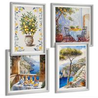 BILDER SET 4er Set - 50x50 cm & 40x60 cm Silberner Rahmen - Gemälde von Zitronenbäumen - Silberfarben, Kunststoff (50/50cm) - TULUP