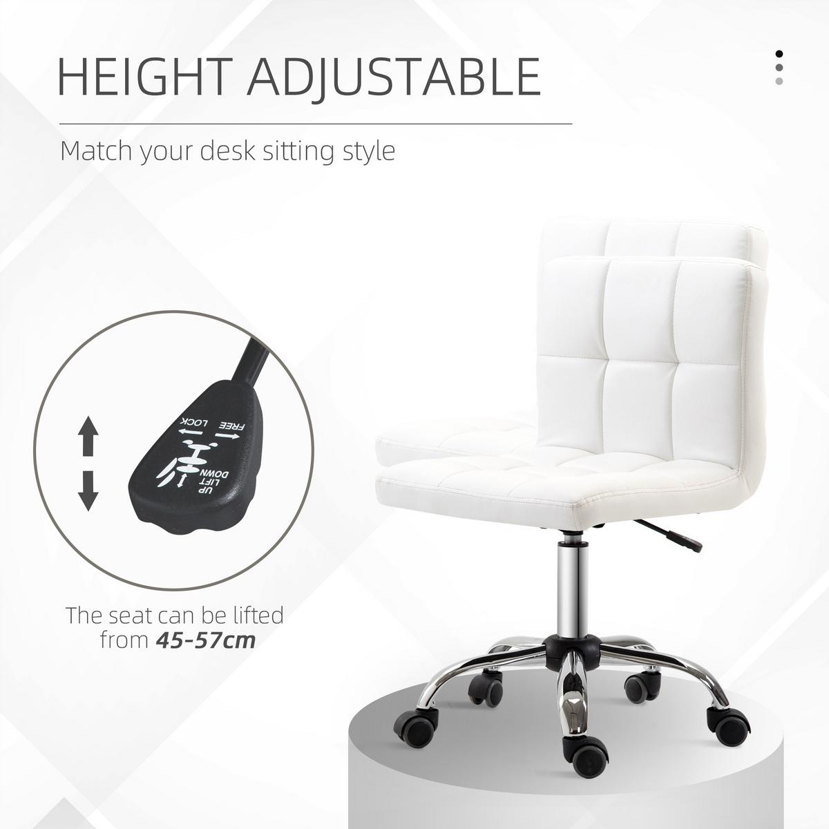 BÜROSTUHL, Ergonomischer Schreibtischstuhl ohne Armlehne für Büro, Kunstleder - Weiß, Kunststoff (46/92/51cm) - HOMCOM