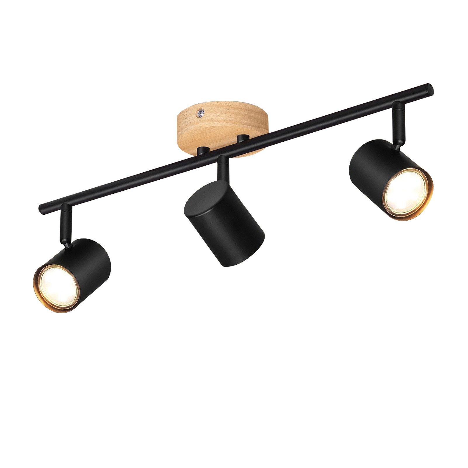 DECKENSTRAHLER Straland 15/9/45 cm - Schwarz, Holz/Metall (45/15/9cm) - ZMH