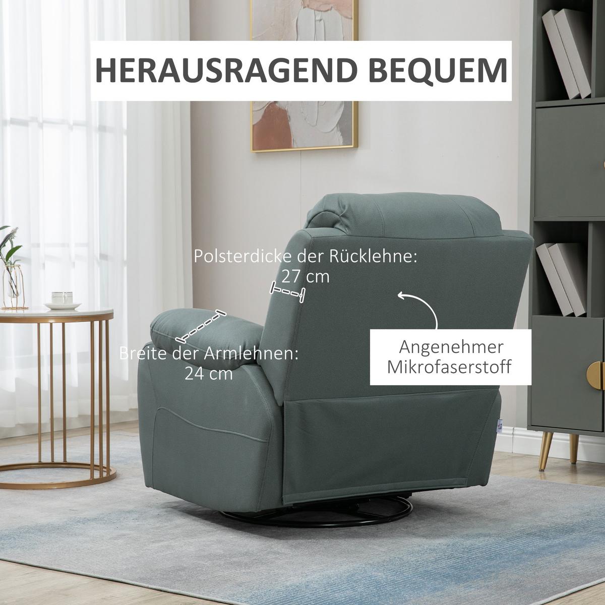 RELAXSESSEL Liegesessel 135° neigbar mit Wippfunktion drehbar mit Fußstütze Grün - Schwarz/Grün, Textil/Metall (100/98/93cm) - HOMCOM