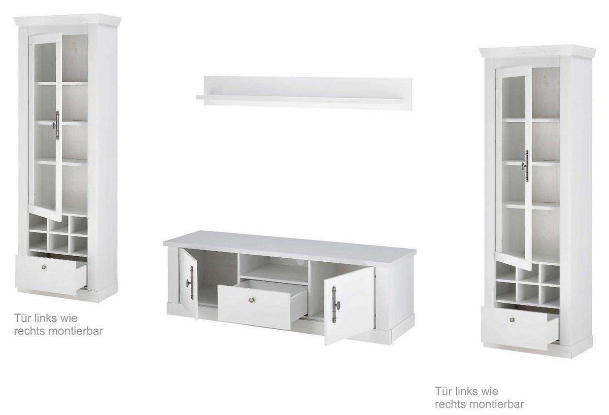 WOHNWAND weiß Pinie Landhaus, Set 4-teilig mit Soft-Close und Beleuchtung - Weiß, Holzwerkstoff/Kunststoff (322/201/45cm) - Furn.Design