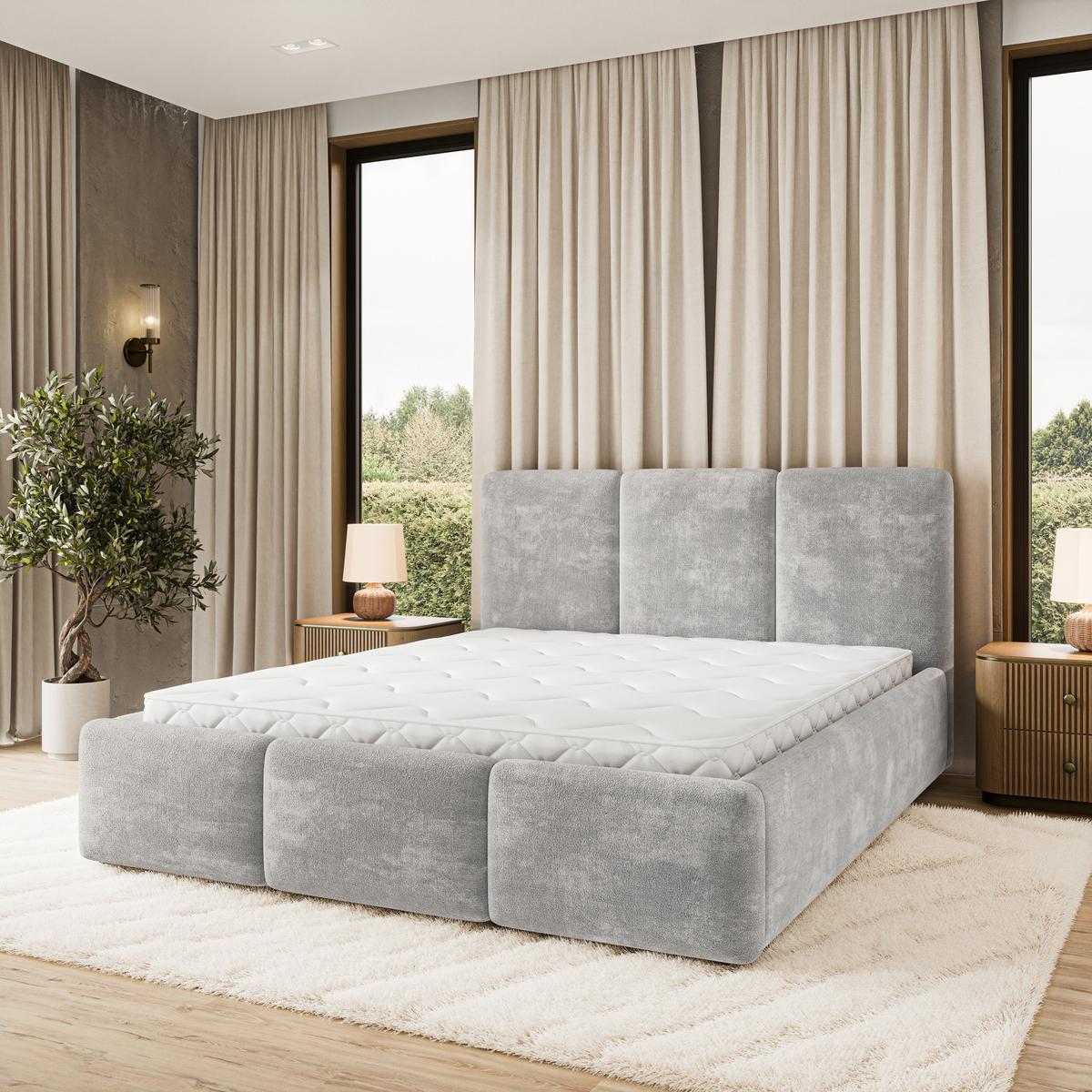POLSTERBETT MORENA LM 180x200 cm mit Bettkästen - Hellgrau - Hellgrau, Holz (180/200cm) - MASSENO