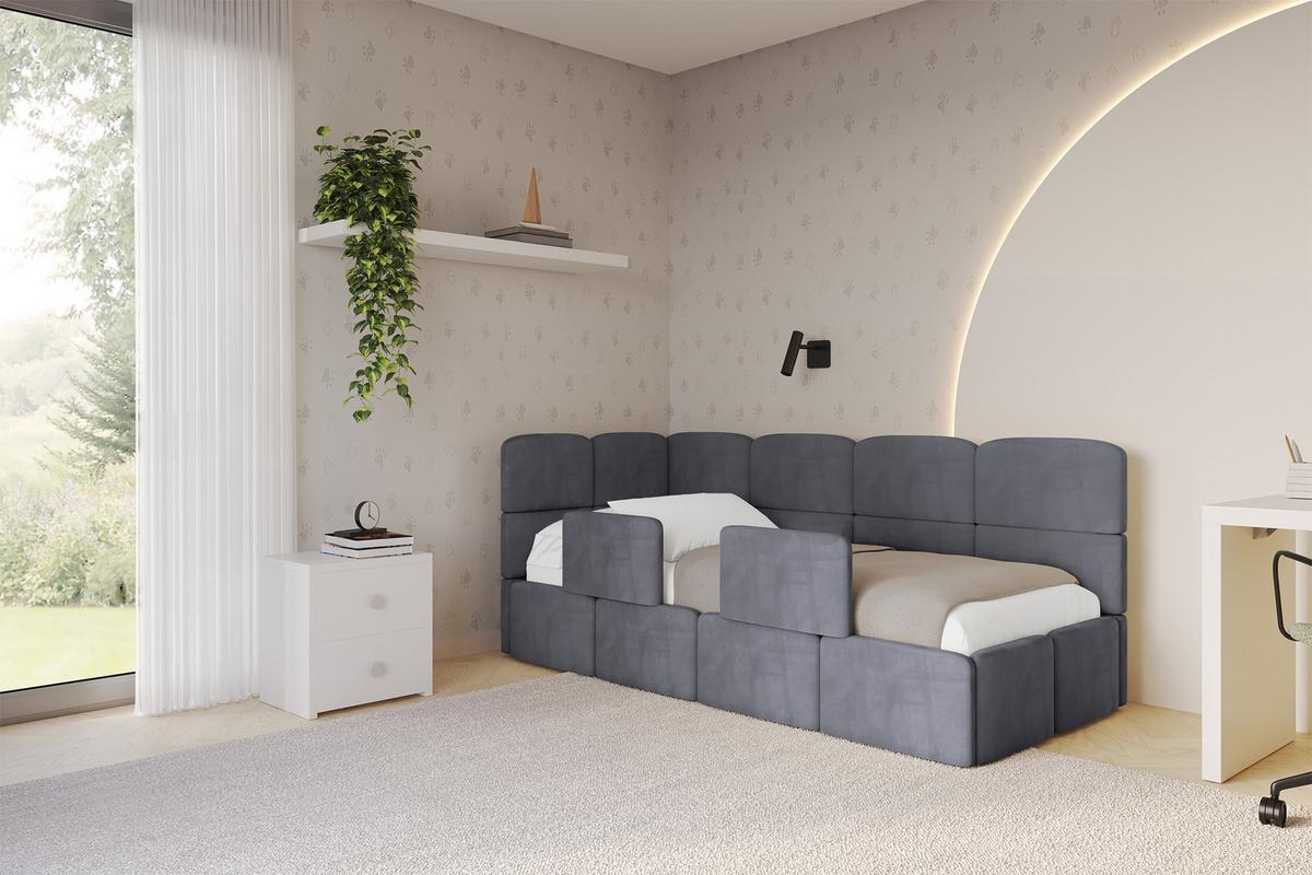 EINZELLBETT Jugendbett mit Bettkasten und Matratze H3/H4, Rechts - KIVY 80x200 Dunkelgrau - Titanfarben, Holzwerkstoff/Textil (80/200cm) - ALTDECOR