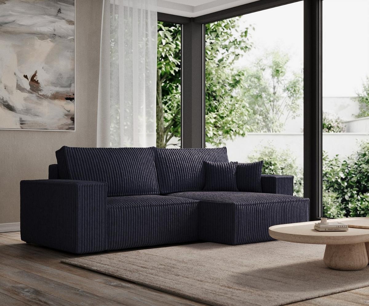 ECKSOFA CAVO mit Schlaffunktion Marineblau im Tilia Stoff - Schwarz/Dunkelblau, Holz/Holzwerkstoff (255/148cm) - AltaBeds