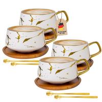 KAFFEETASSE Marmor Design 200 ml mit Untersetzer (4-tlg.) - Weiß, Keramik (13/6.3/13cm) - Intirilife