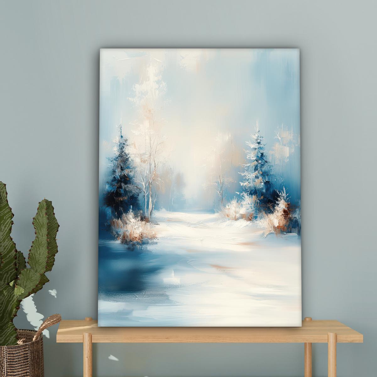 LEINWANDBILD Wald - Winter - Natur - Abstrakt - Schnee Wandbild Wohnzimmer 60x80 cm - Weiß, Textil (60/80cm) - MuchoWow
