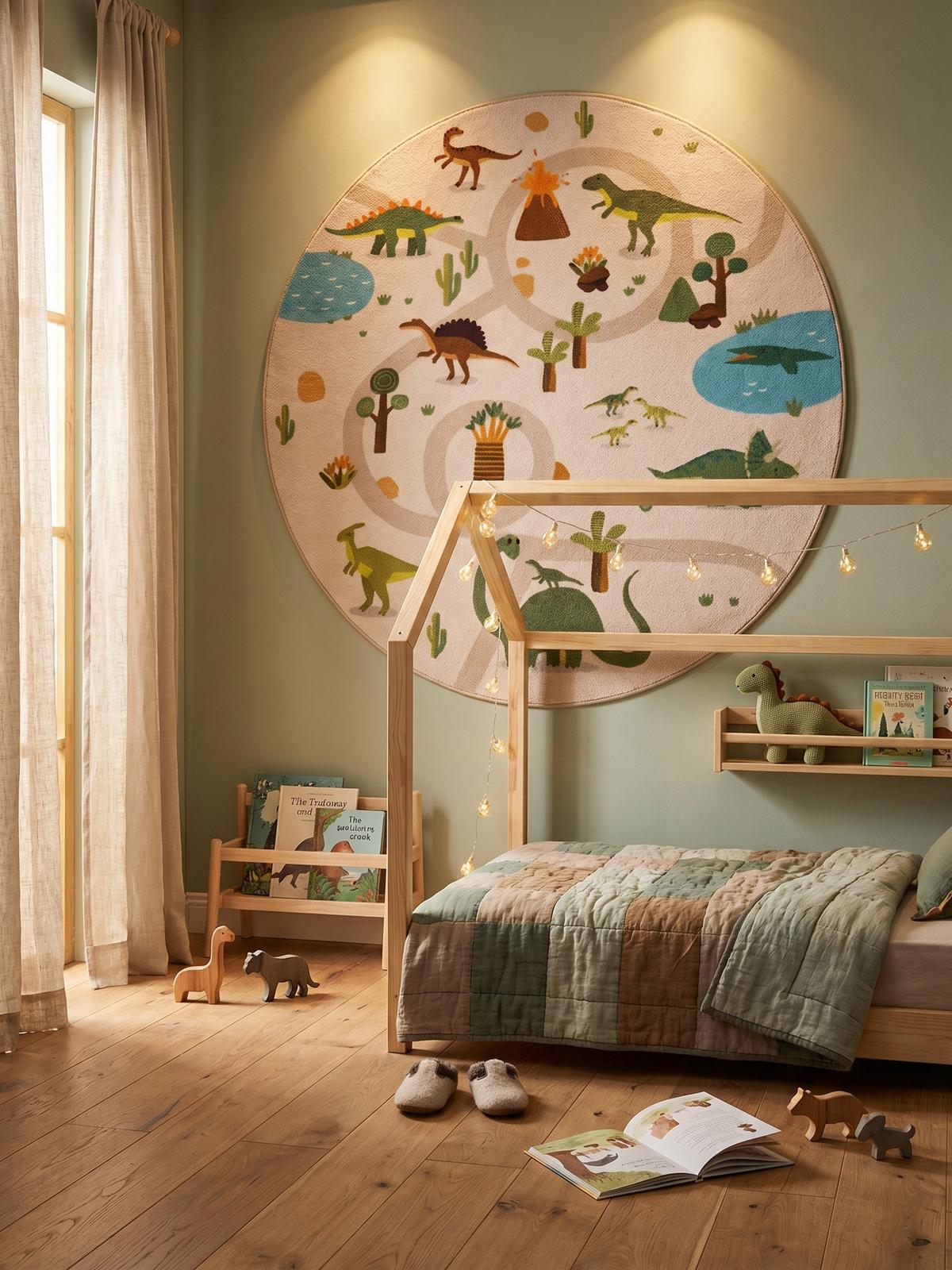 SPIELTEPPICH Waschbar TINO in Beige, mit Dino-Landschaft, Ø 120 cm - Beige, Textil (120/120cm) - KADIMA DESIGN