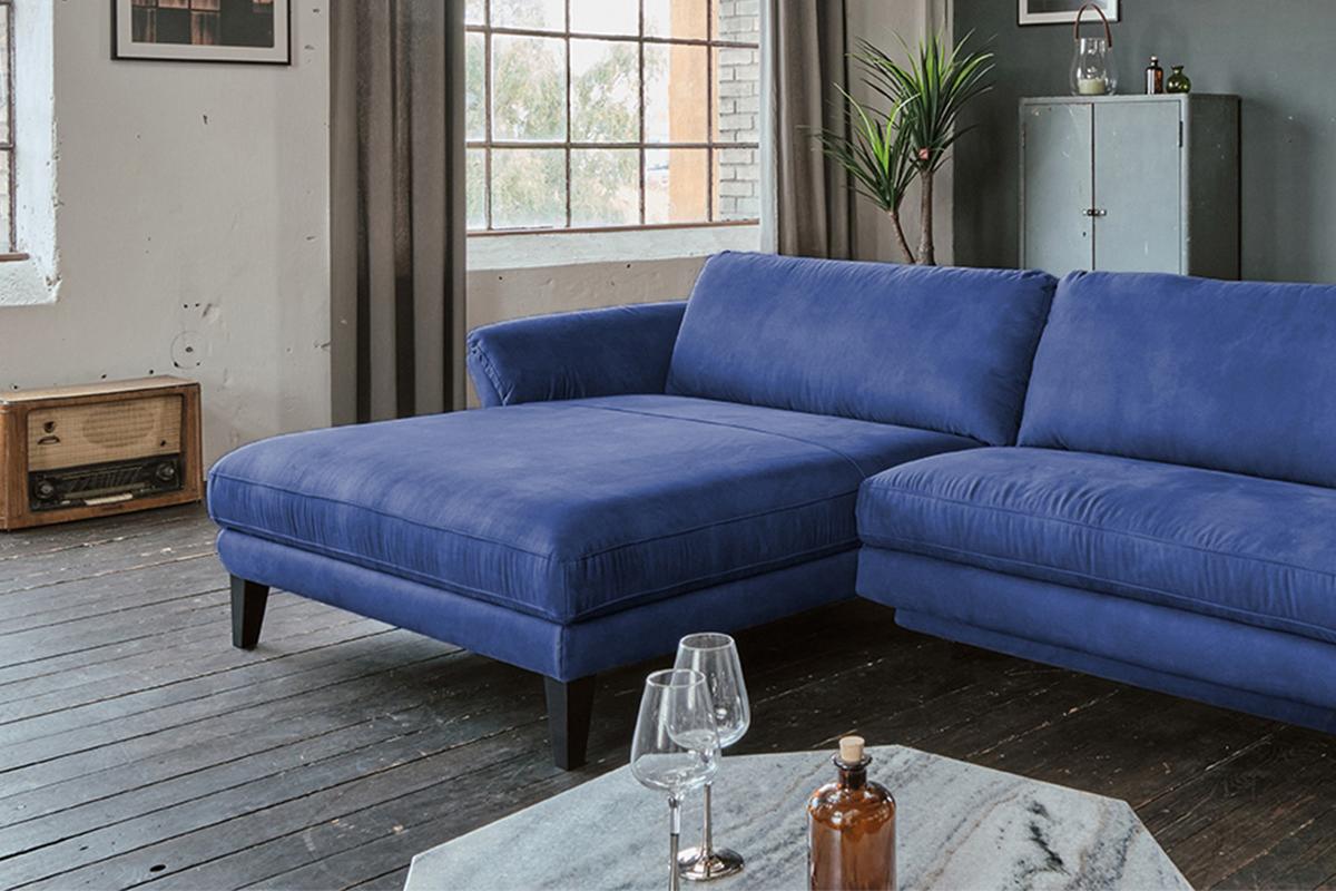 ECKSOFA MALTA Blau Webstoff - Blau/Schwarz, Buchenholz/Textil (302/175cm) - KAWOLA