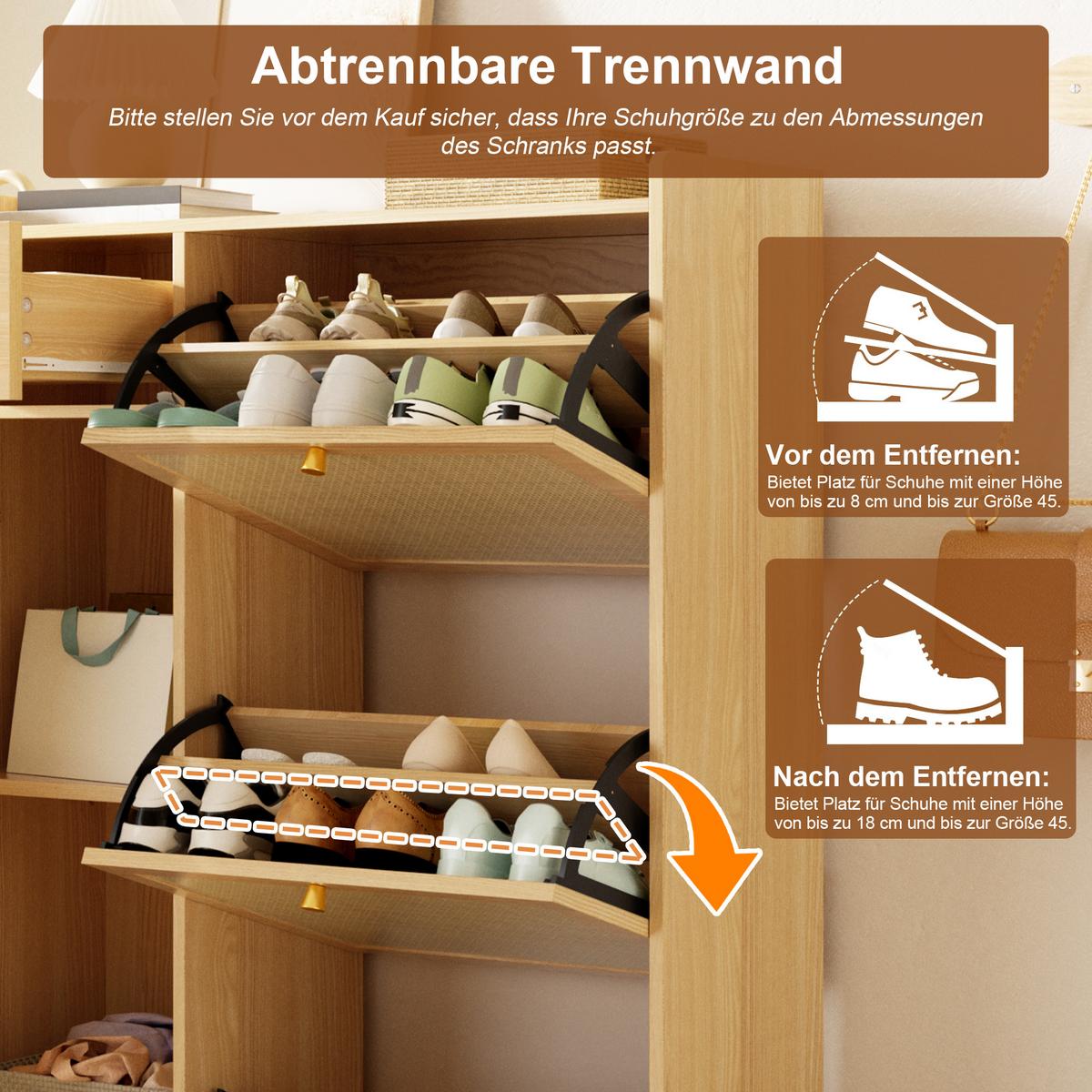 SCHUHSCHRANK Modern 3 Klappfächer 1 Tür Schublade Höhenverstellbar - Naturfarben, Holzwerkstoff (80.5/125/25cm) - Urban Meuble