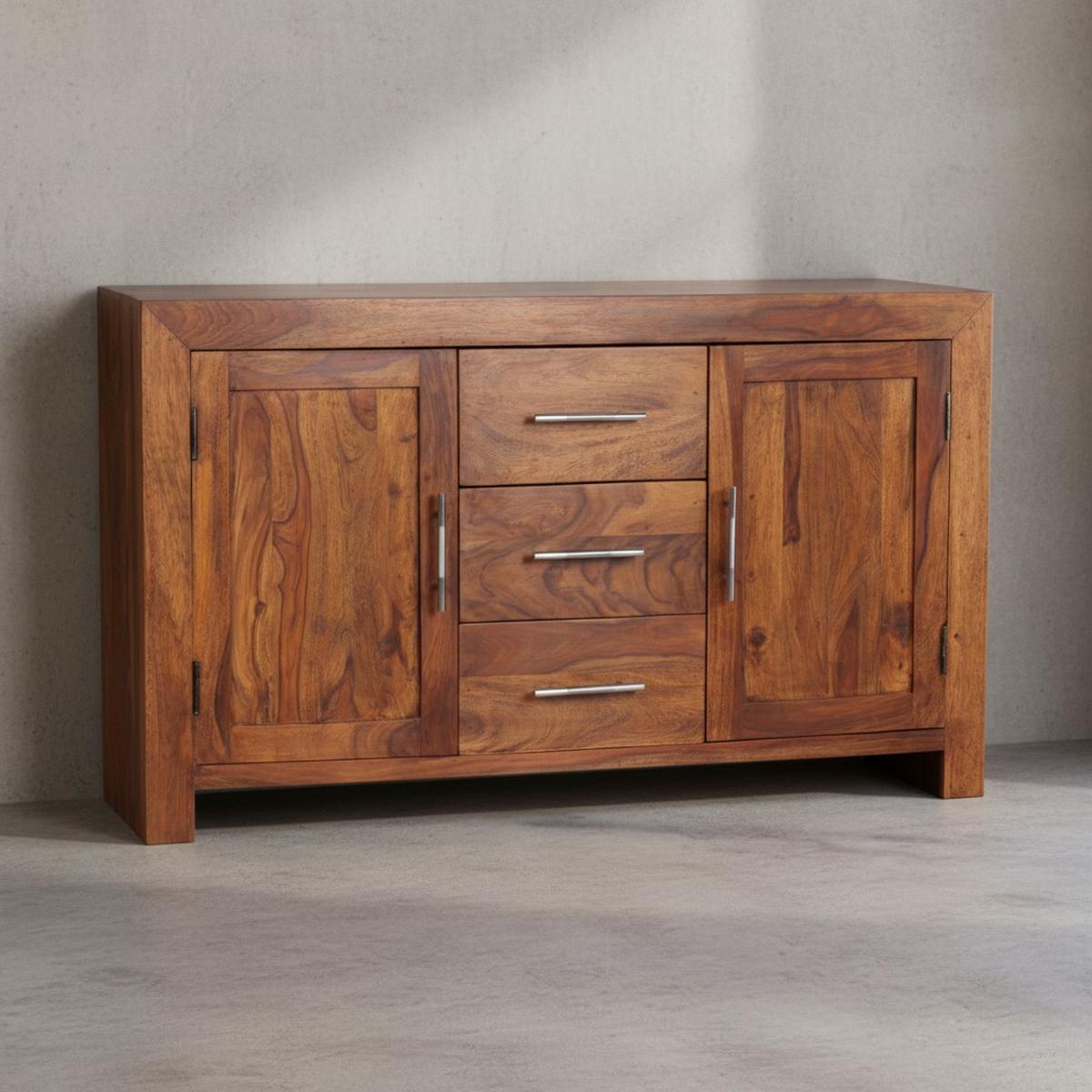 SIDEBOARD – Massivholz, 3 Schubladen, 2 Türen, Landhausstil - Braun, Holz (118/70/40cm) - KADIMA DESIGN