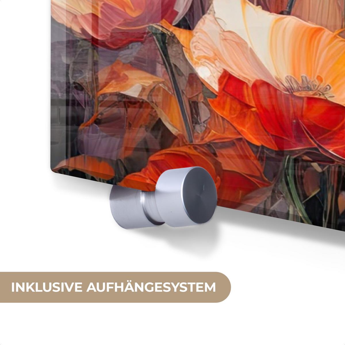 ACRYLGLASBILD Blumen - Aquarell - Kunst - Botanisch - Natur 120x60 cm - Orange, Glas (120/60cm) - MuchoWow
