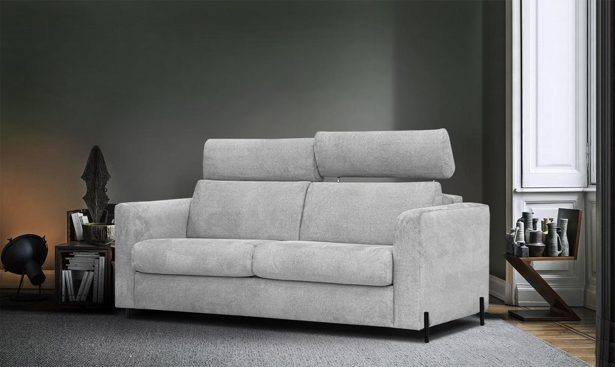 SOFA MEZO 3-Sitzer mit Schlaffunktion, hellgrau - Hellgrau/Schwarz, Holz/Textil (232/90/107cm) - Wozimo