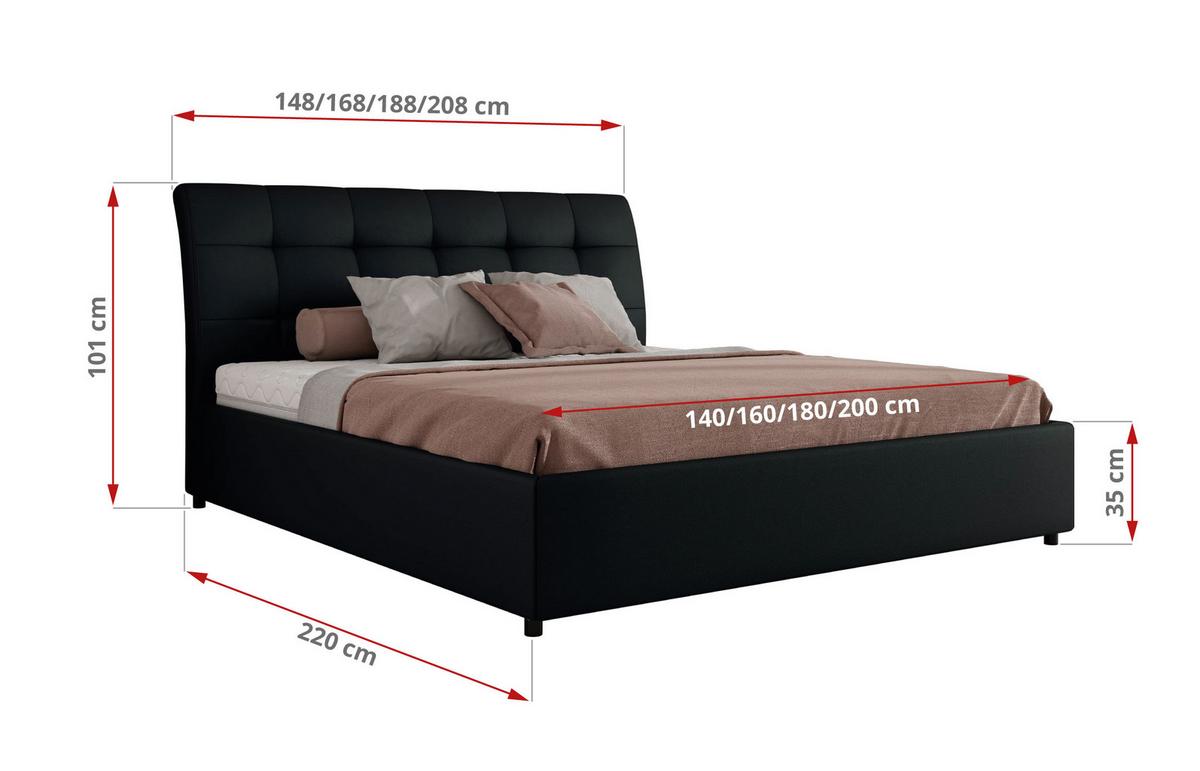 POLSTERBETT GALA CLASSIC 200/200 - Schwarz Kunstleder - Multipocket-Matratze - Schwarz, Textil (200/200cm) - MKS